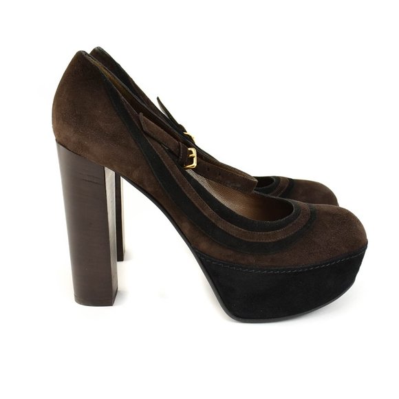 MARNI: Dark Brown/Black, Leather Platform Heels - Picture 6 of 8